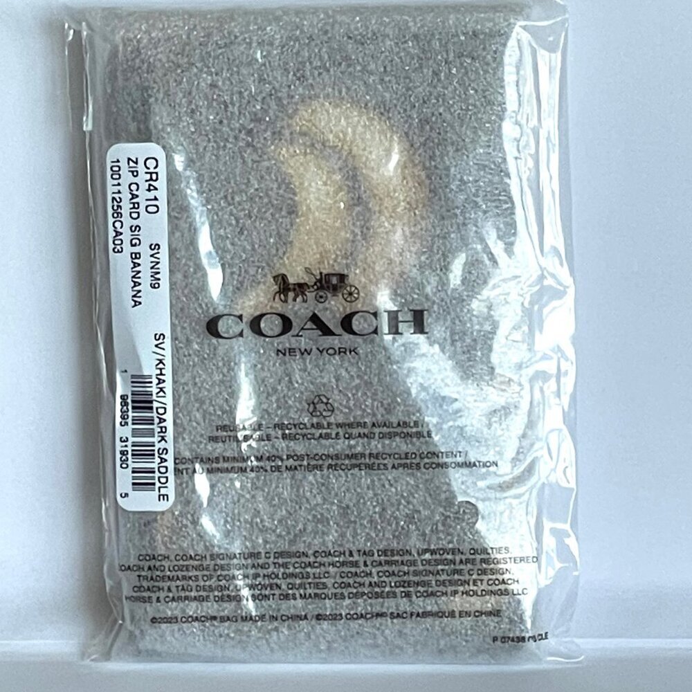 Coach Zip Card Case CR410 Signature Canvas Banana Print Leather Brown Wallet - Picture 3 of 7